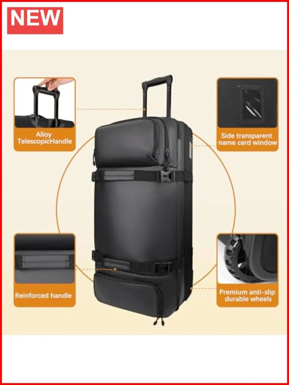 100L Extra Large Rolling Duffle Bag with Wheels, Wet Pocket & Shoe Compartment,